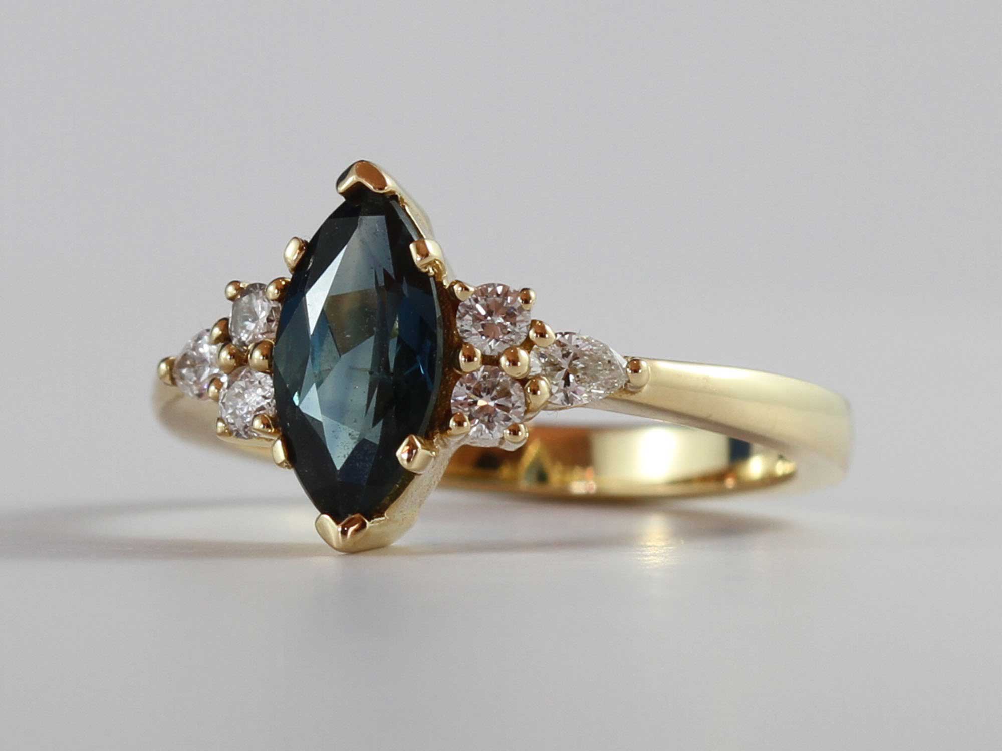 green marquise ring | custom made gemstone ring | divine elements