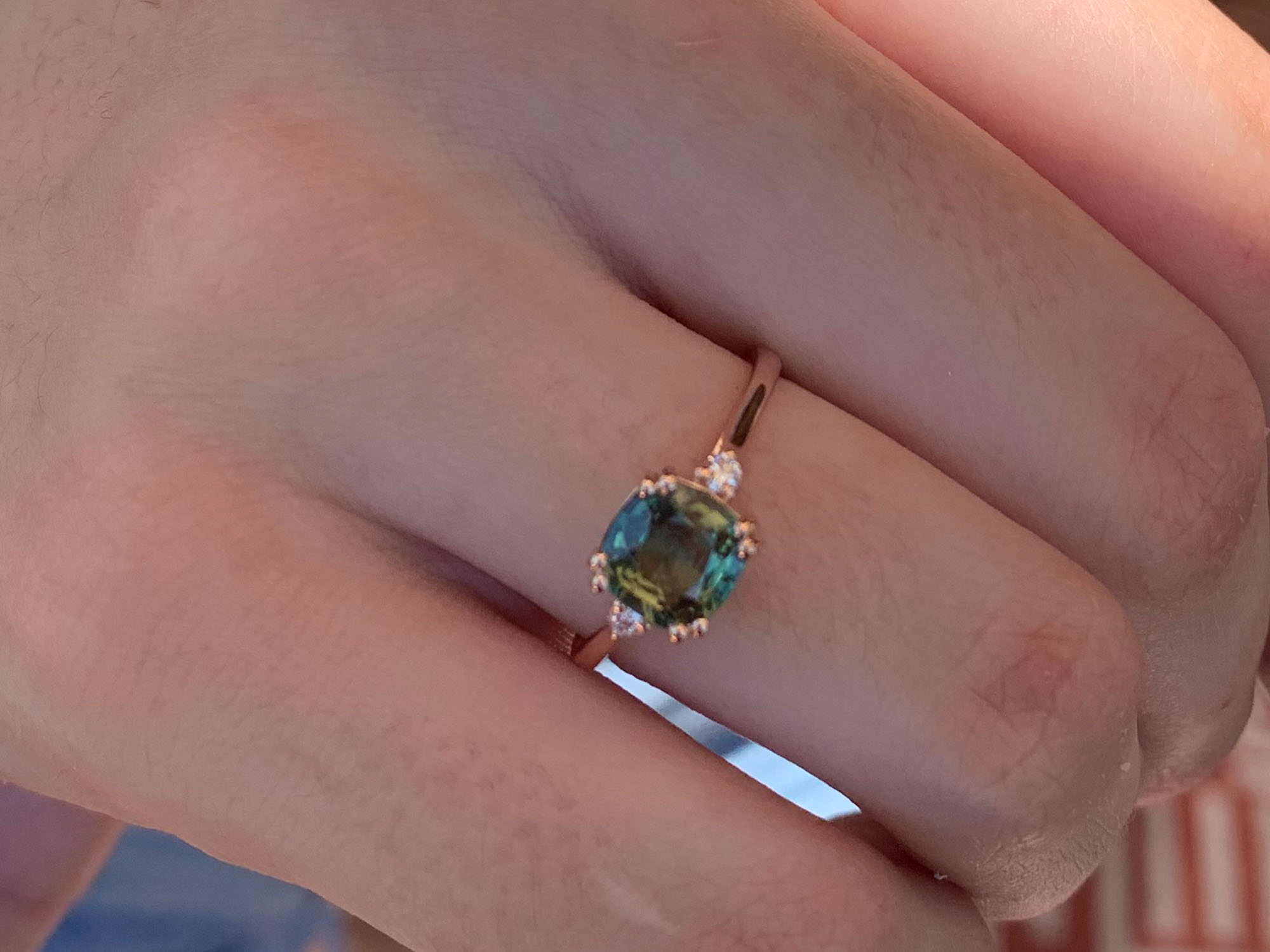Bi Colour Sapphire and Diamond Engagement Ring