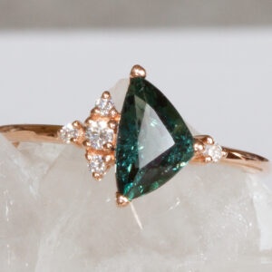 Teal Trilliant Sapphire and Diamond Ring